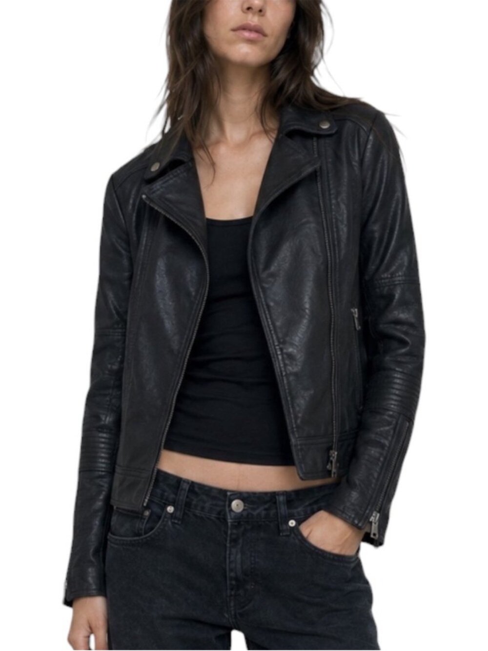 Marrakech ANTHROPOLOGIE Black Faux Leather Moto Jacket Women’s Size Medium - Picture 9 of 9